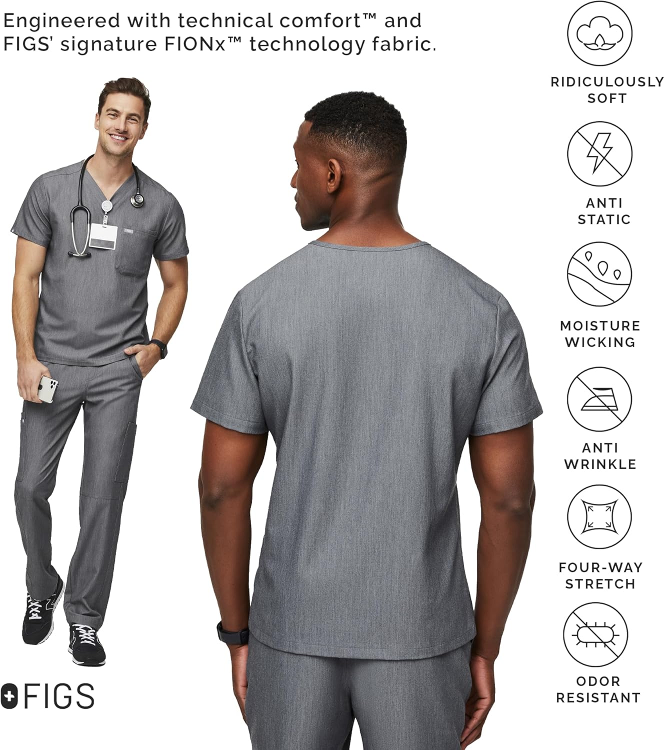 FIGS Leon Scrub Top for Men – 3 Pockets, Tailored Fit, Modern V-Neck, 4-Way Stretch, Moisture-Wicking - Image 4