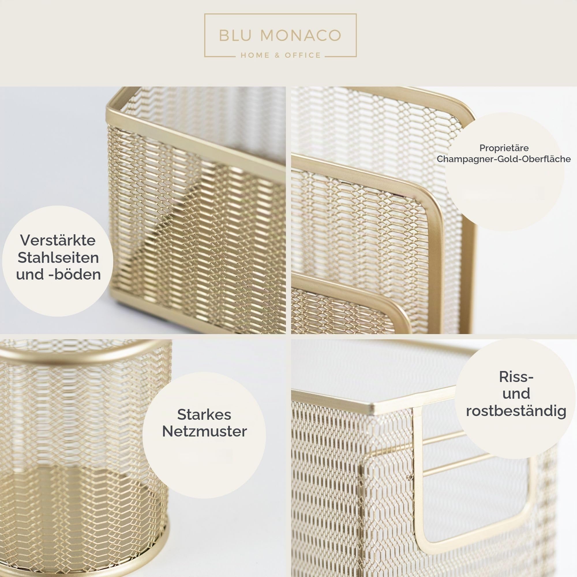 Blu Monaco 5-teiliges niedliches Bürobedarf-Gold-Schreibtisch-Organizer-Set - Zeitschriftenhalter, Stiftschale, Haftnotizenhalter, Briefsortierer - Gold-Schreibtisch-Zubehör