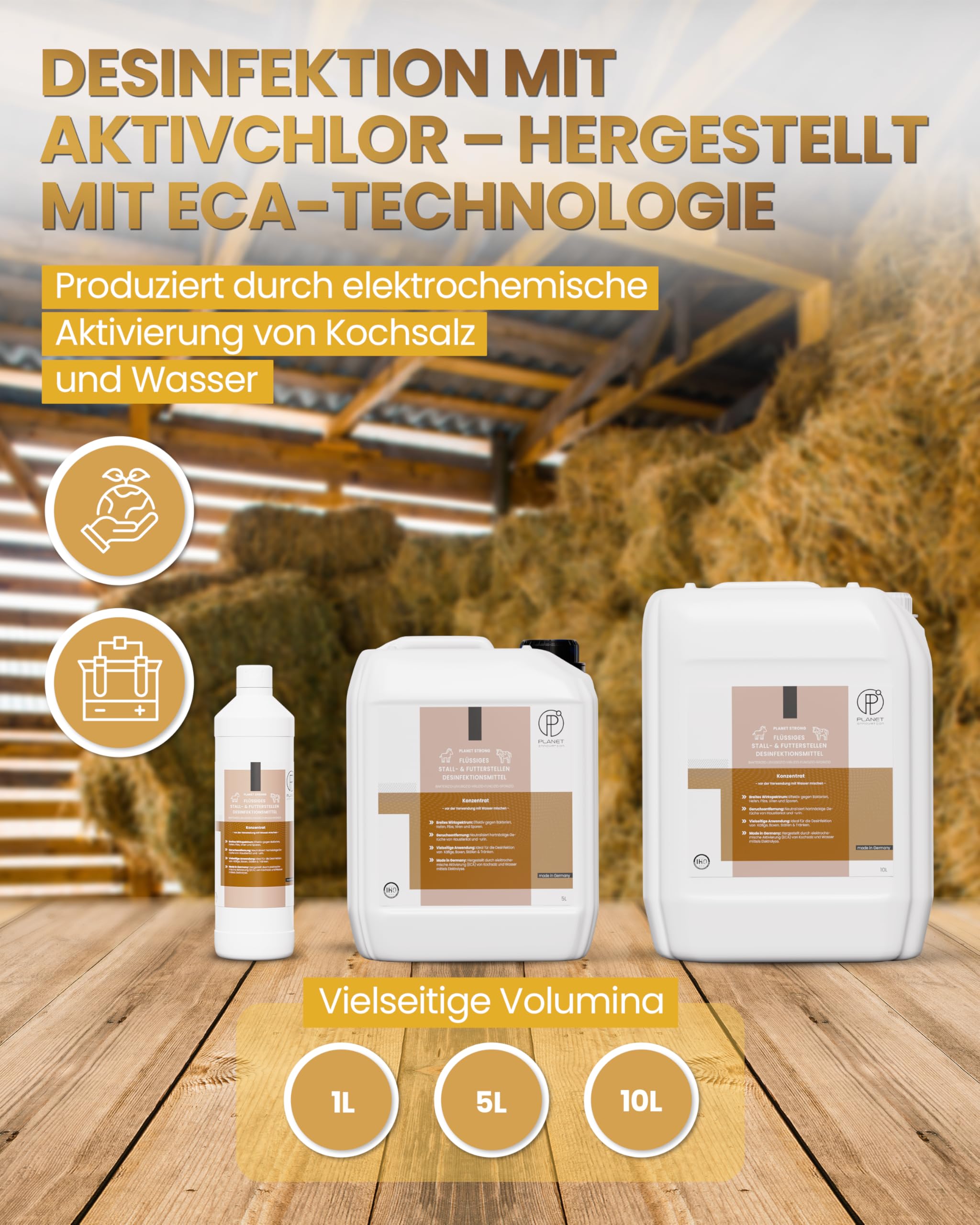 5L Stalldesinfektionsmittel Konzentrat Planet Strong® – Wirksam gegen Bakterien, Pilze & behüllte Viren (z. B. Influenza-Viren) – Für Ställe, Tierhaltung, Flächen & Futterstellen | Made in Germany