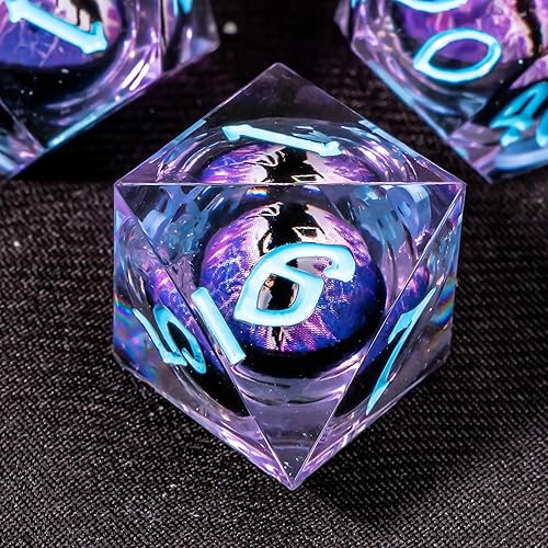 Miniatura 8 de OUKELANWO Sharp Edge - Juego de dados DND con núcleo líquido con caja, 7 piezas de dados poliédricos D&D de Calabozos y Dragones, D&D flotantes, RPG