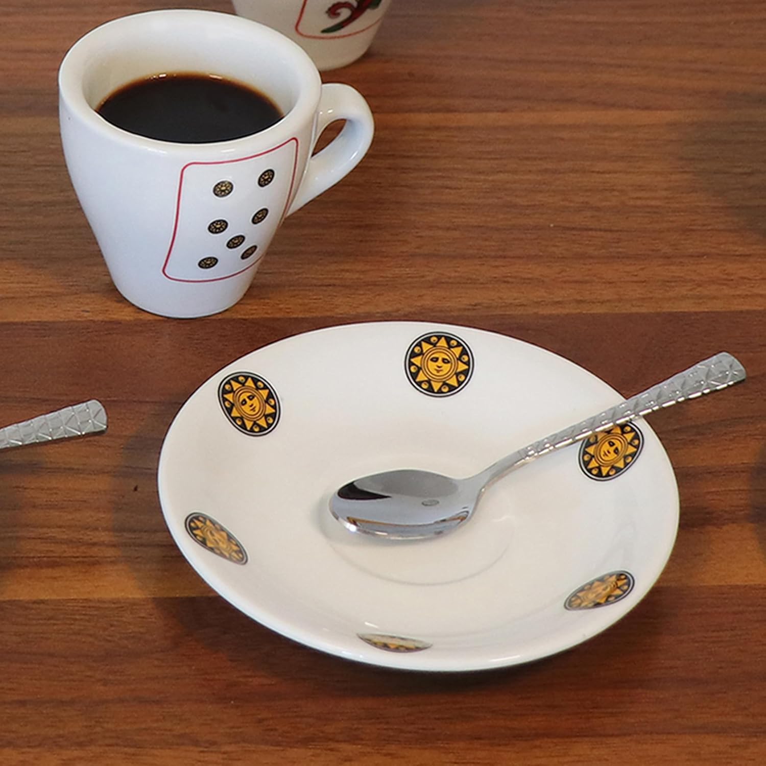 HOMEHUT Geometric Handle Espresso Spoon Set – 6 Silver Stainless Steel Coffee Spoons, Modern Textured Design, Durable Flatware for Espresso, Cappuccino, Dessert & Everyday Dining