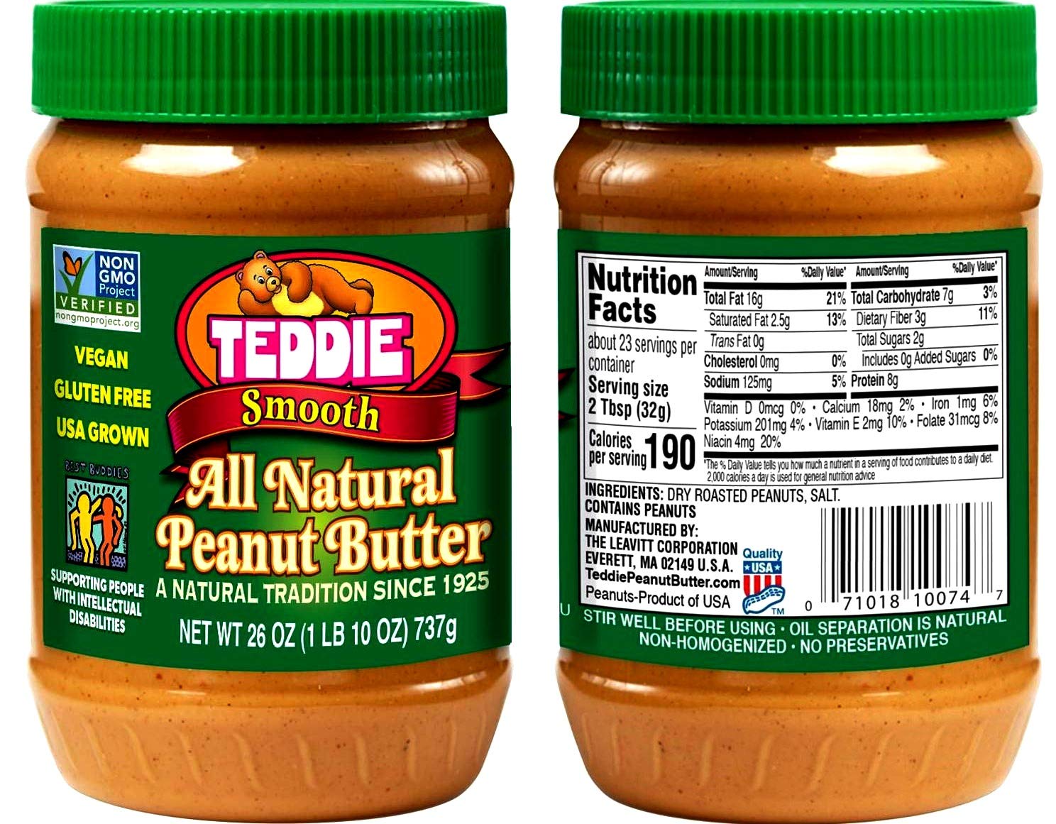 Teddie All Natural Peanut Butter, Smooth, Gluten Free
