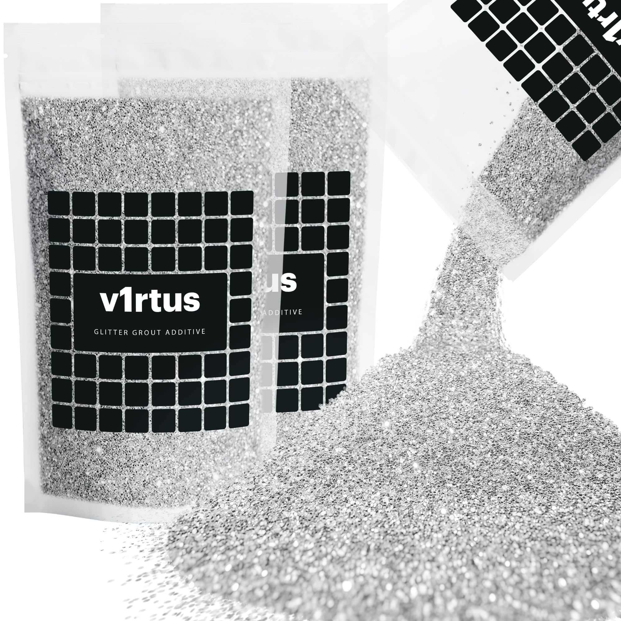 v1rtus Silver Glitter Grout Additive 2x 100g | Grout Glitter for Adding Sparkle to Kitchen & Bathroom Tiles | Enhance Your Indoor Grouting Projects with a Sparkly Effect