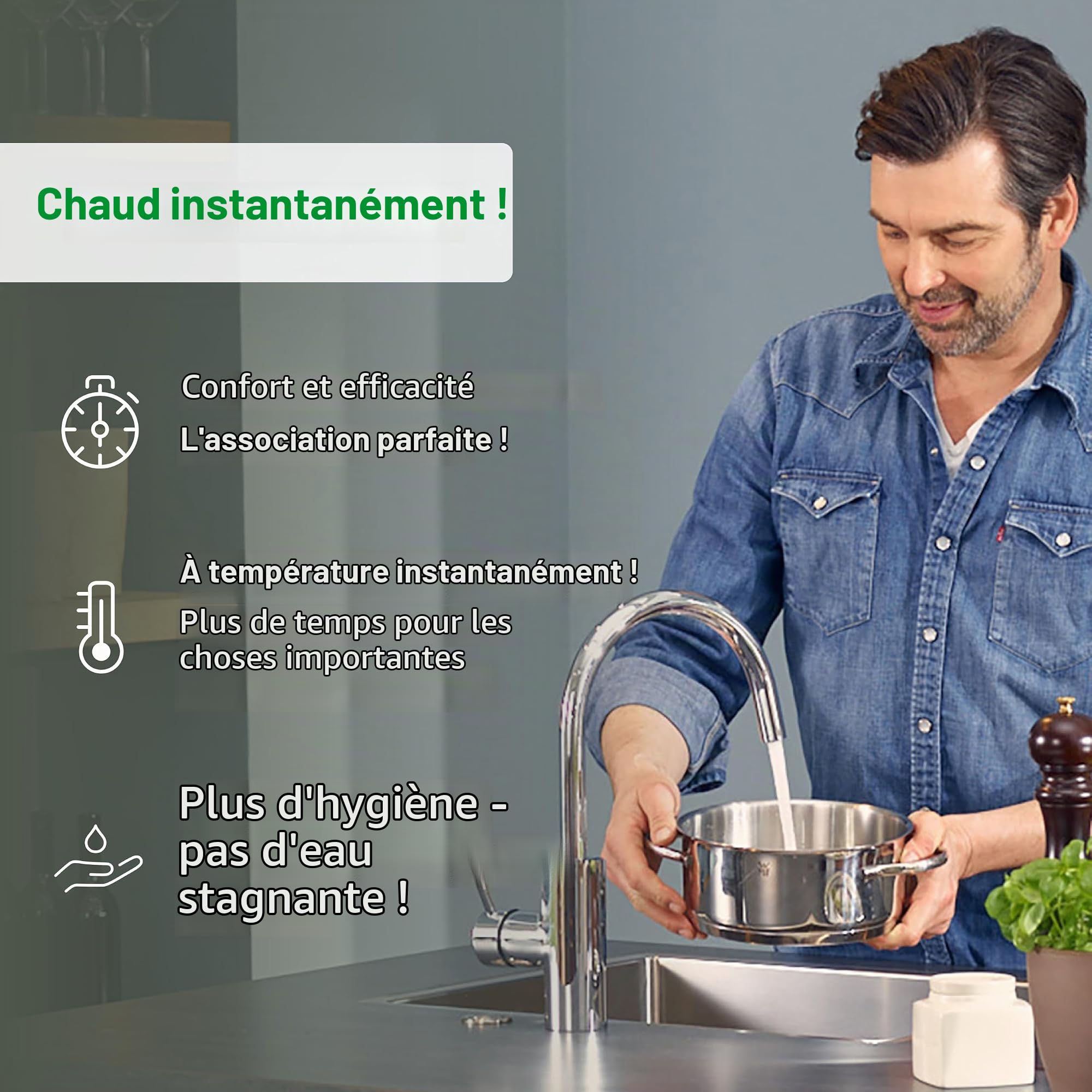 CLAGE CDX11-U 2400-26613 Chauffe-eau électronique compact pour la cuisine 11 kW 400 V Design fin pour montage sous évier Certifié VDE-GS