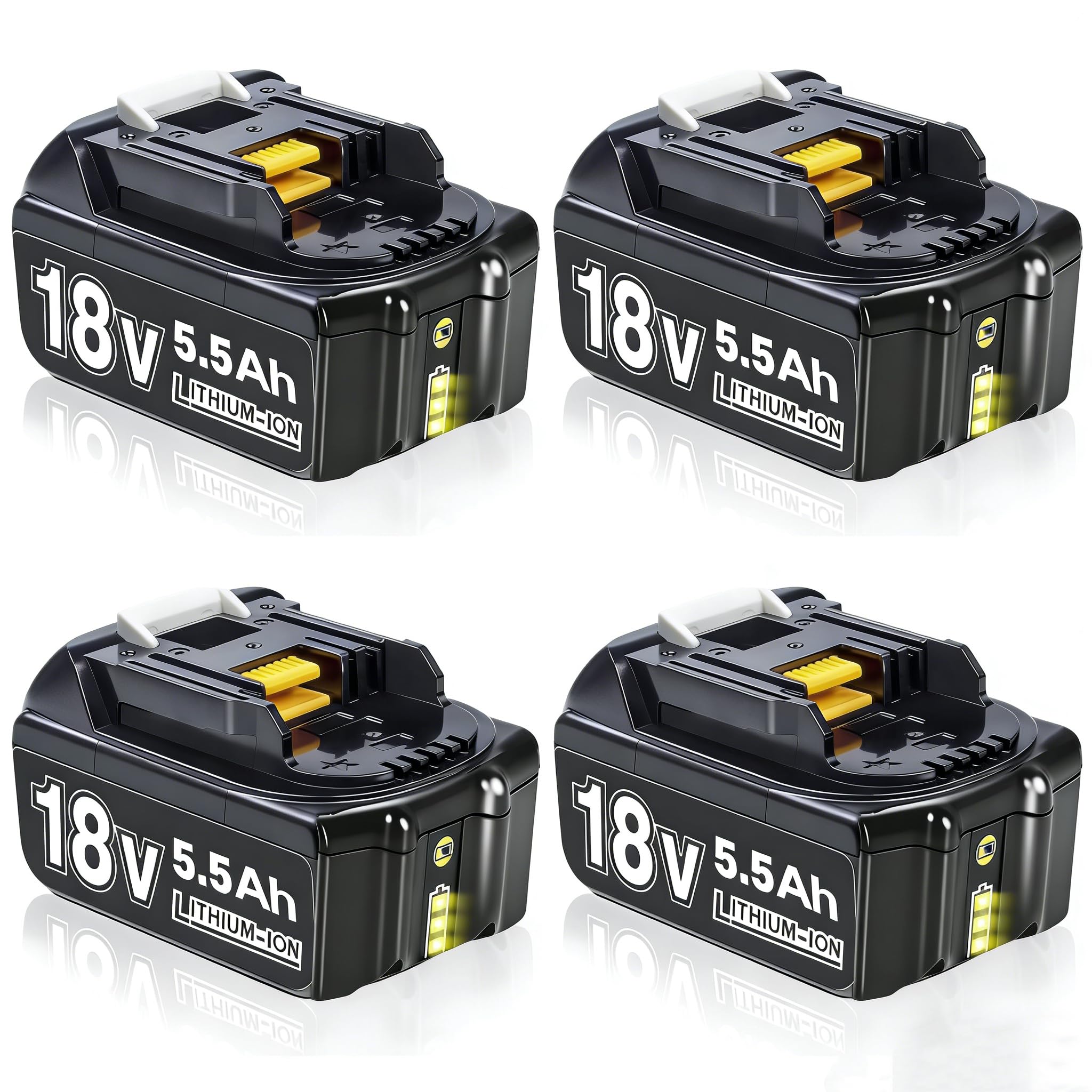 4 X 5.5Ah/5500mAh BL1830 Replacement Battery Compatible with Makita 18V Battery BL1850 BL1830 BL1850B BL1860B BL1860 BL1830B BL1840 BL1820 BL1815 BL1835 BL1845 with LED Indicator