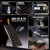 ATTACK SHARK X68 HE & R1 Gamer Billentyűzet-Egér Szett, 8000 Hz Gyorstrigger, 59g Szuperkönyű Vezeték Nélküli Egér, 18000DPI, RGB Háttérvilá 2