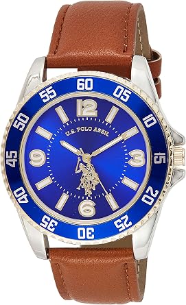 U.S. Polo Assn. Mens Analogue Quartz Watch with Leather and Synthetic Strap, Brown, 20 Model USC50479
