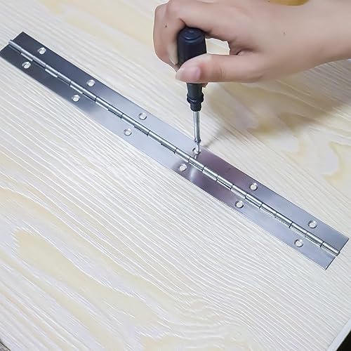 Miniatura 3 de 4 bisagras de piano de 12 pulgadas, bisagra continua de acero inoxidable, bisagras de piano resistentes con 48 tornillos para gabinetes, barcos,