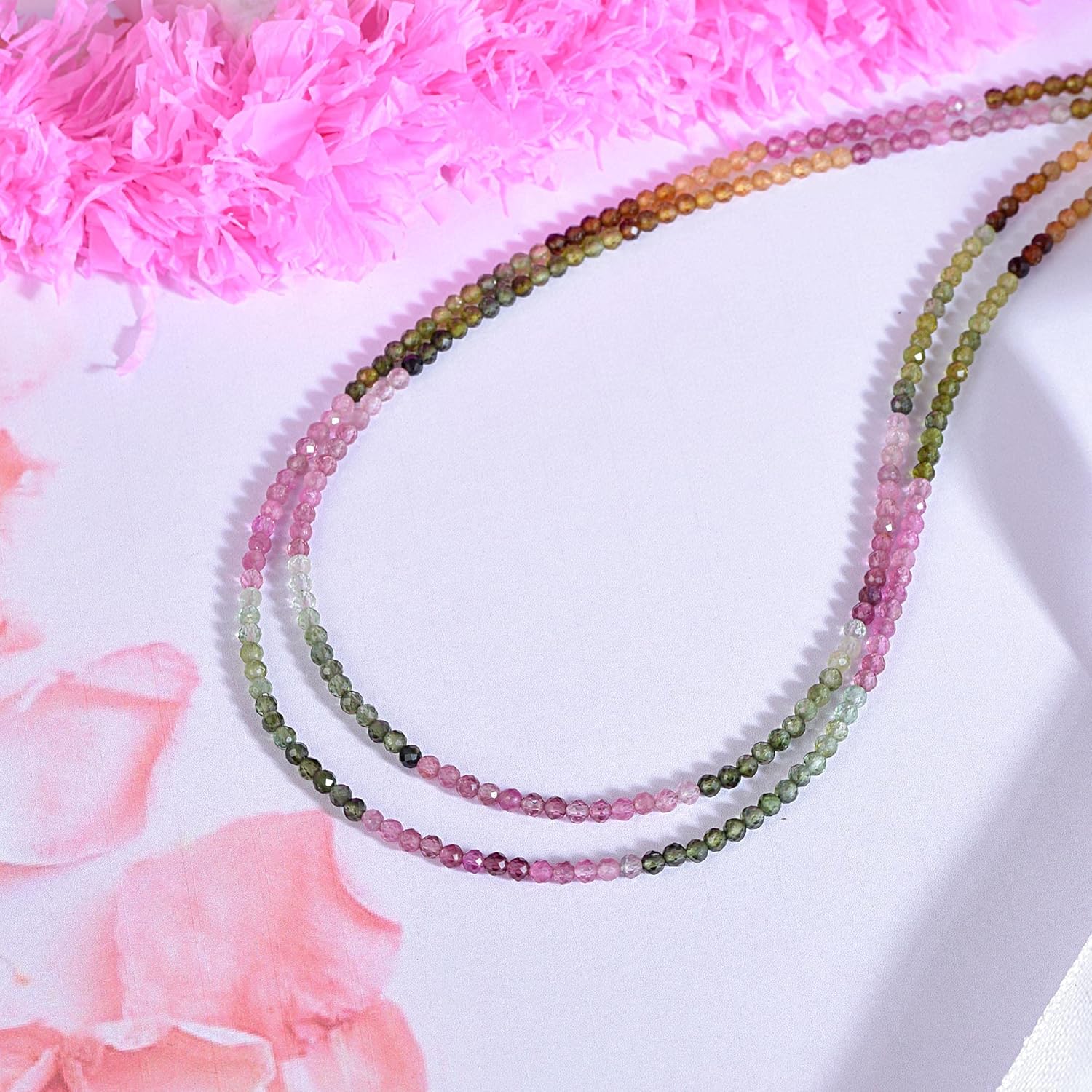 – AAA Natural Multicolor Gemstone Precious And Semi-Precious Double Layer Bead Necklace With Adjustable 925 Sterling Silver Lock Chain (18 Inch)