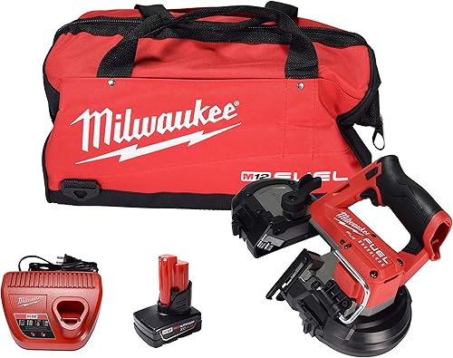 Milwaukee 2529-21XC M12 FUEL Kit de sierra de banda compacta inalámbrica de iones de litio de 12 voltios con una batería de 4.0 Ah, cargador y bolsa