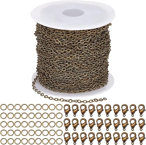 Vista 7 de SUNNYCLUE Collar de eslabones de cadena de cable de bronce antiguo de 16.4 pies/5m, cadena de clip de papel grande, 20 piezas de cierres de pinza