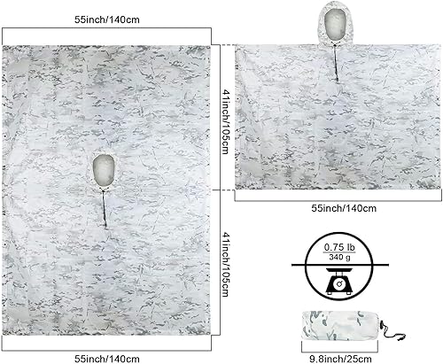 Miniatura 4 de Tongcamo Poncho de lluvia de camuflaje impermeable 210T Ripstop con capucha para caza, camping, tienda de campaña marina refugio