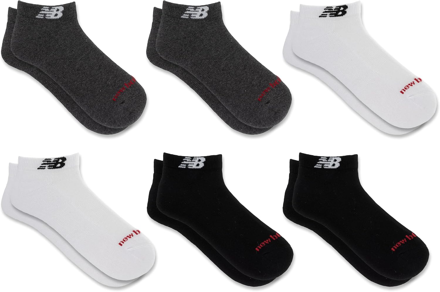 New Balance Everyday Low Cut 6 Pack Sock, White Multi, X-Large
