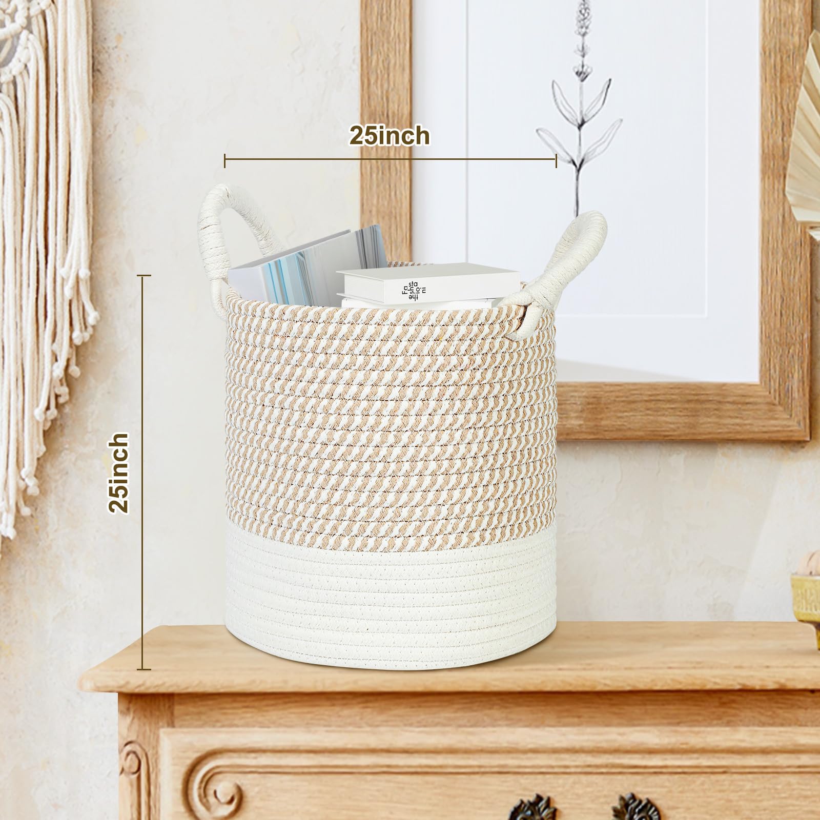 HDRNT Panier de rangement tressé en corde de coton, petit panier pour table à langer, panier empilable, boîtes de rangement pour chambre d'enfant, salon, salle de bain, 25 * 25 cm