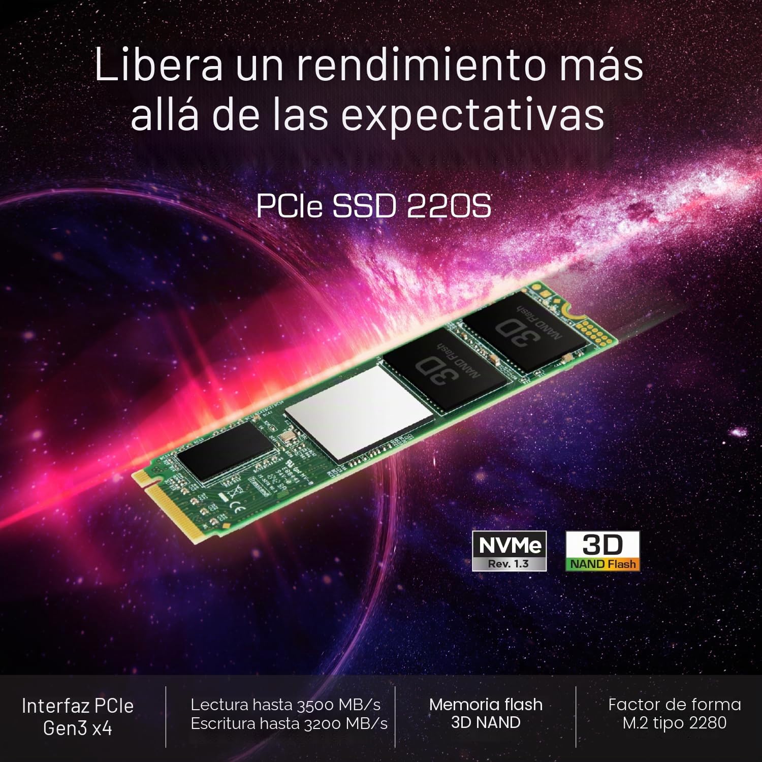 Transcend 512GB MTS220S NVMe PCIe Gen3 x4 M.2 2280 Disco de Estado Sólido Interno 3D TLC NAND con Caché DRAM TS512GMTE220S