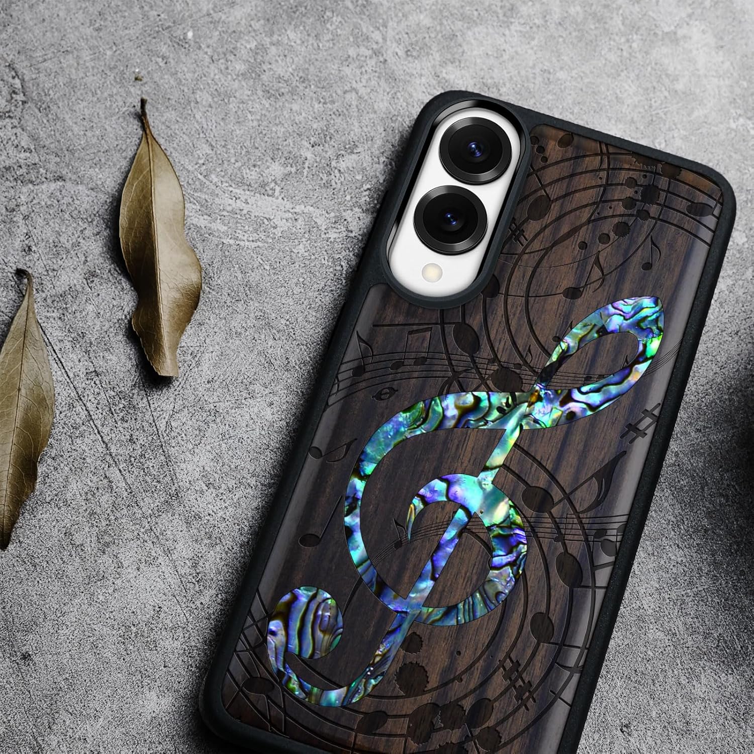 Carveit Magnetic Wooden Case for Samsung Galaxy S25 Edge Case, Wood Artisan Engraved & Handmade Shell Inlaid, Compatible with MagSafe Wireless Chargers (Musical Note) Blackwood