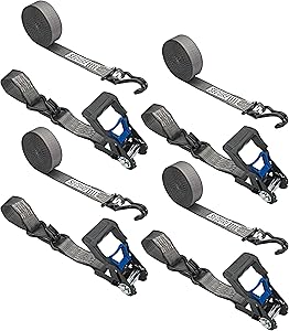 Secure Tite 1-1/2” x 20’ Tie Down Ratchet Straps, Ratchet Tie Down Straps, Double J-Hook, 1667 lbs Working Load Limit, 5000 lbs Break Strength, 4-Pack