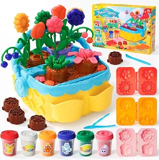 Crelloci Flower Basket Color Dough Set for Kids 3+, Garden Molds Playset