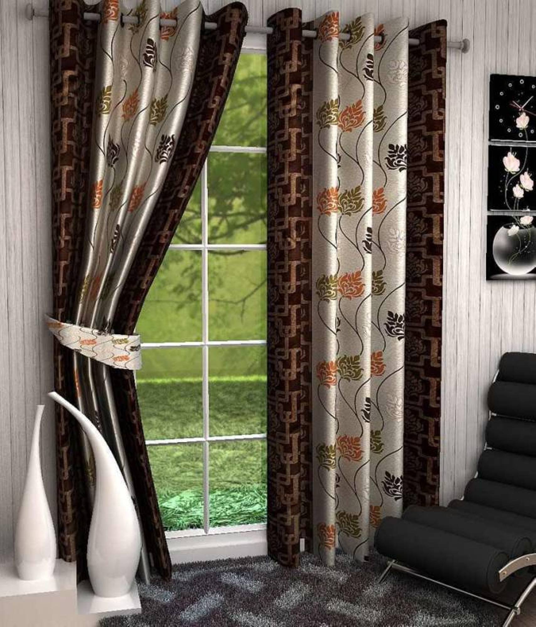 Polyester Floral Shivansh Decor Window Curtains for Doors Bedroom and Living Room - Set of 2 (Brown, 7 Feet) (B08T6QR3G2) Amazon Price History, Amazon Price Tracker