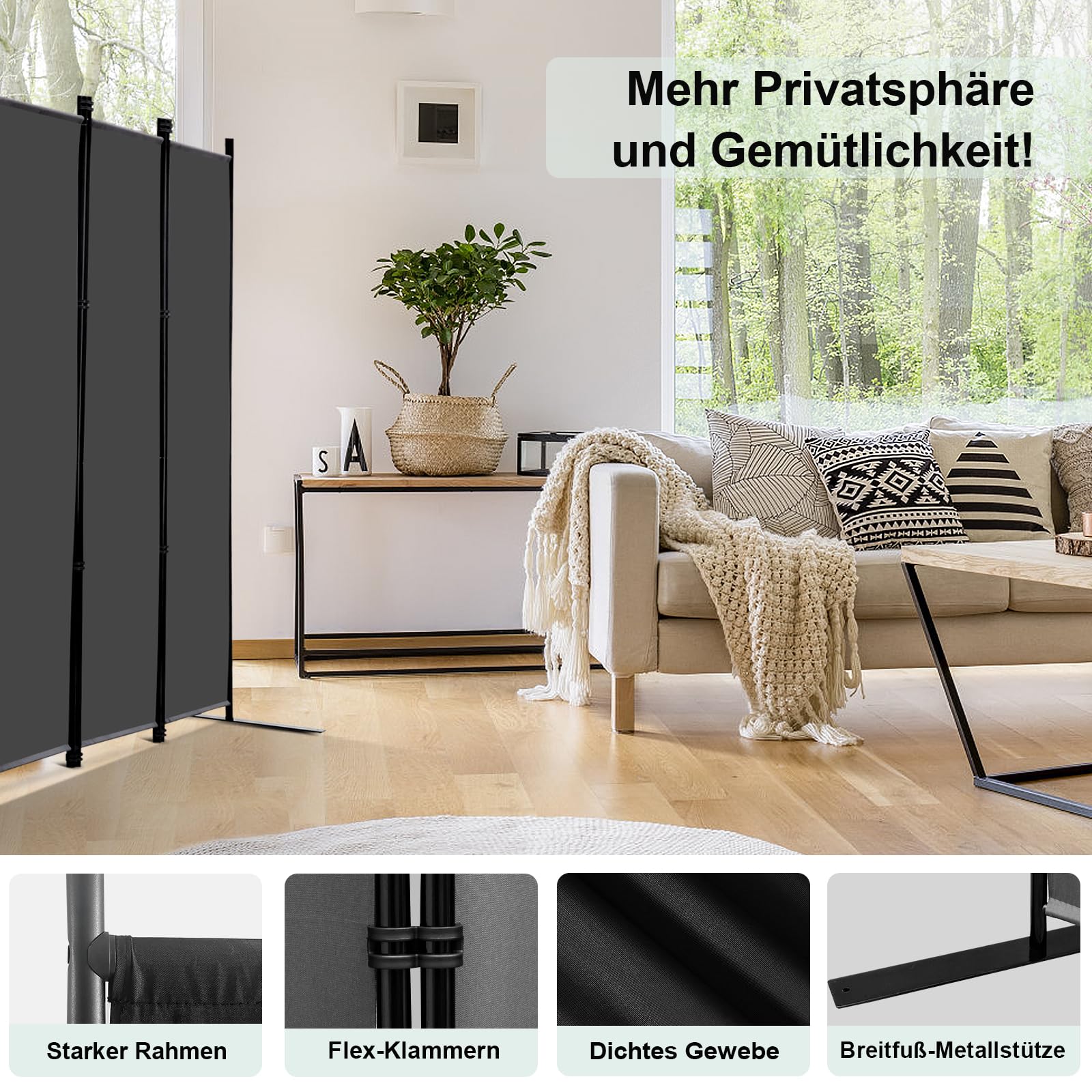 Indoor Raumteiler 6-TLG Paravent Raumtrenner Raumteiler Trennwand Umkleide Sichtschutz Spanische Wand Wohnzimmer Schlafzimmer | Umkleide Sichtschutz Spanische Wand Wohnzimmer Schlafzimmer 305x45x183 cm (BxTxH)