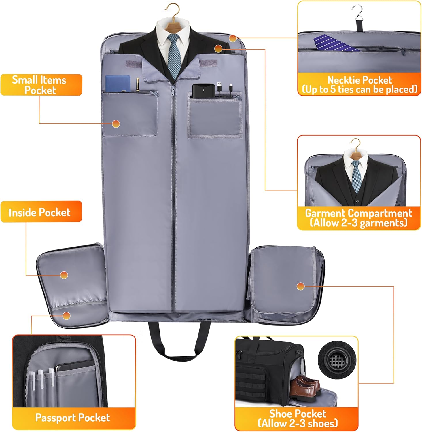 MOZETO Convertible Garment Duffle Bags for Travel, Carry On Suit Duffle Bags with Shoulder Strap 2 in 1 Hanging Garment Duffle Bag for Men - Image 3