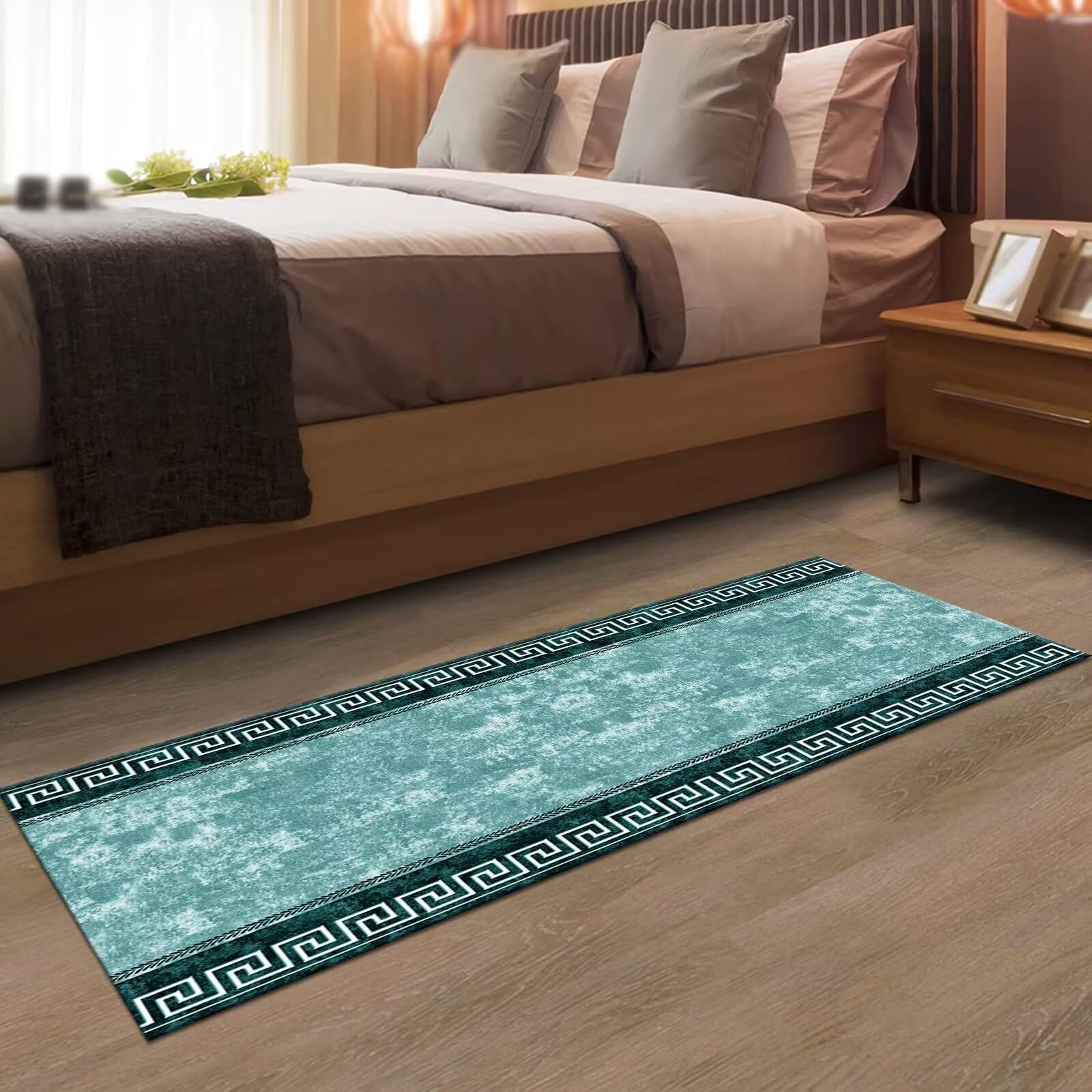 Teppich Läufer Lang Flur rutschfest waschbar Teppichmatte Küchenläufer 80X100CM Cyan Korridor Läufer Teppich Anpassbar Küchenmat Meterware Flurteppich Dauerhaft Wohnzimmer Schlafzimmer Esszimmer