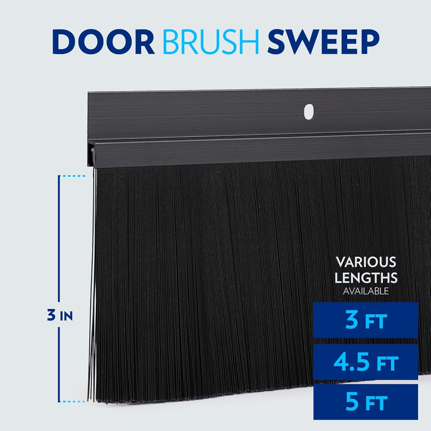 TMH Brush Door Sweep - Black Door Sweep for Bottom of Door Exterior, Weather Stripping Door Seal - 3 Inch Brush, 60 Inches Long
