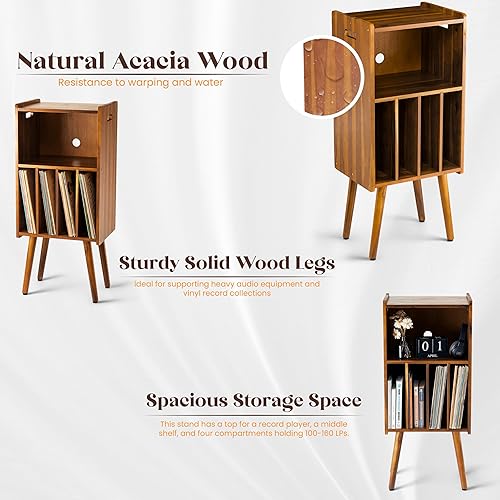 Miniatura 2 de Soporte de madera para tocadiscos LP, mueble giratorio de 3 niveles con capacidad para hasta 100 álbumes, soporte de almacenamiento de discos de