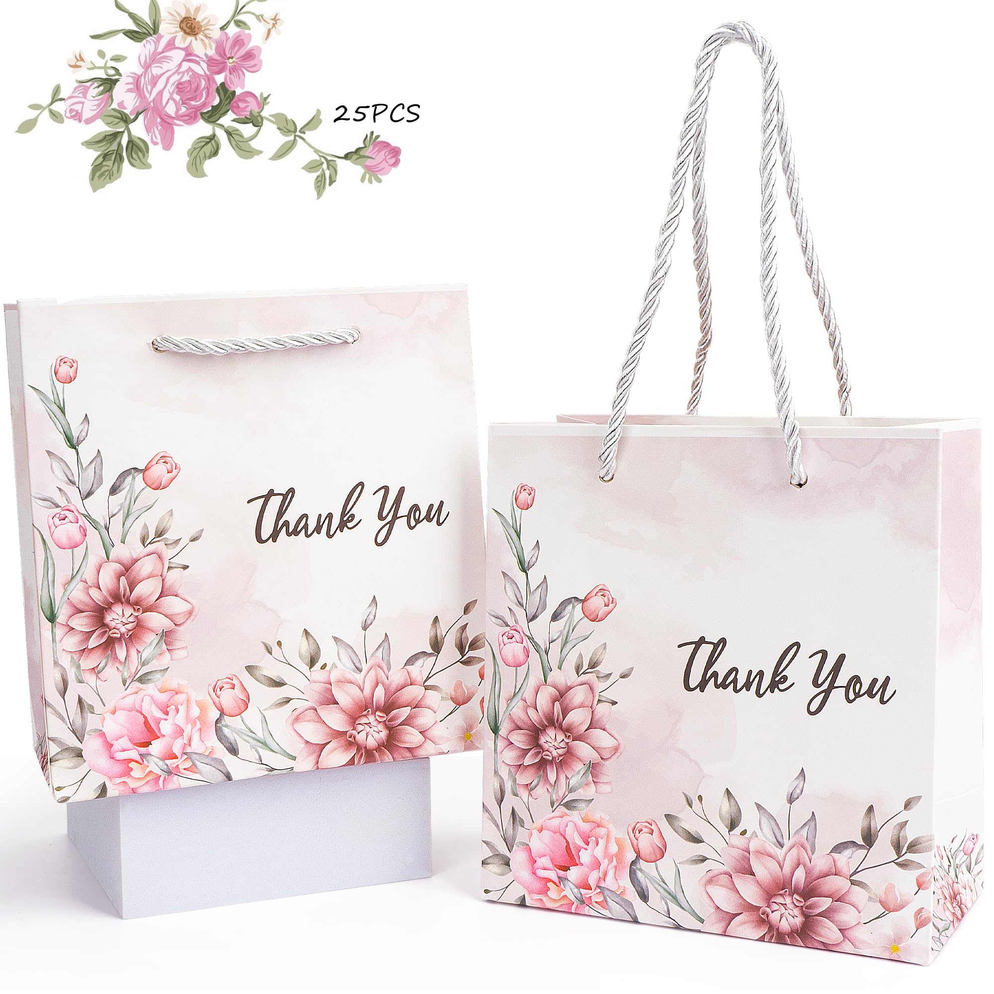 Esdallina 25 Pack Thank You Gift Bags With Handles Floral Design