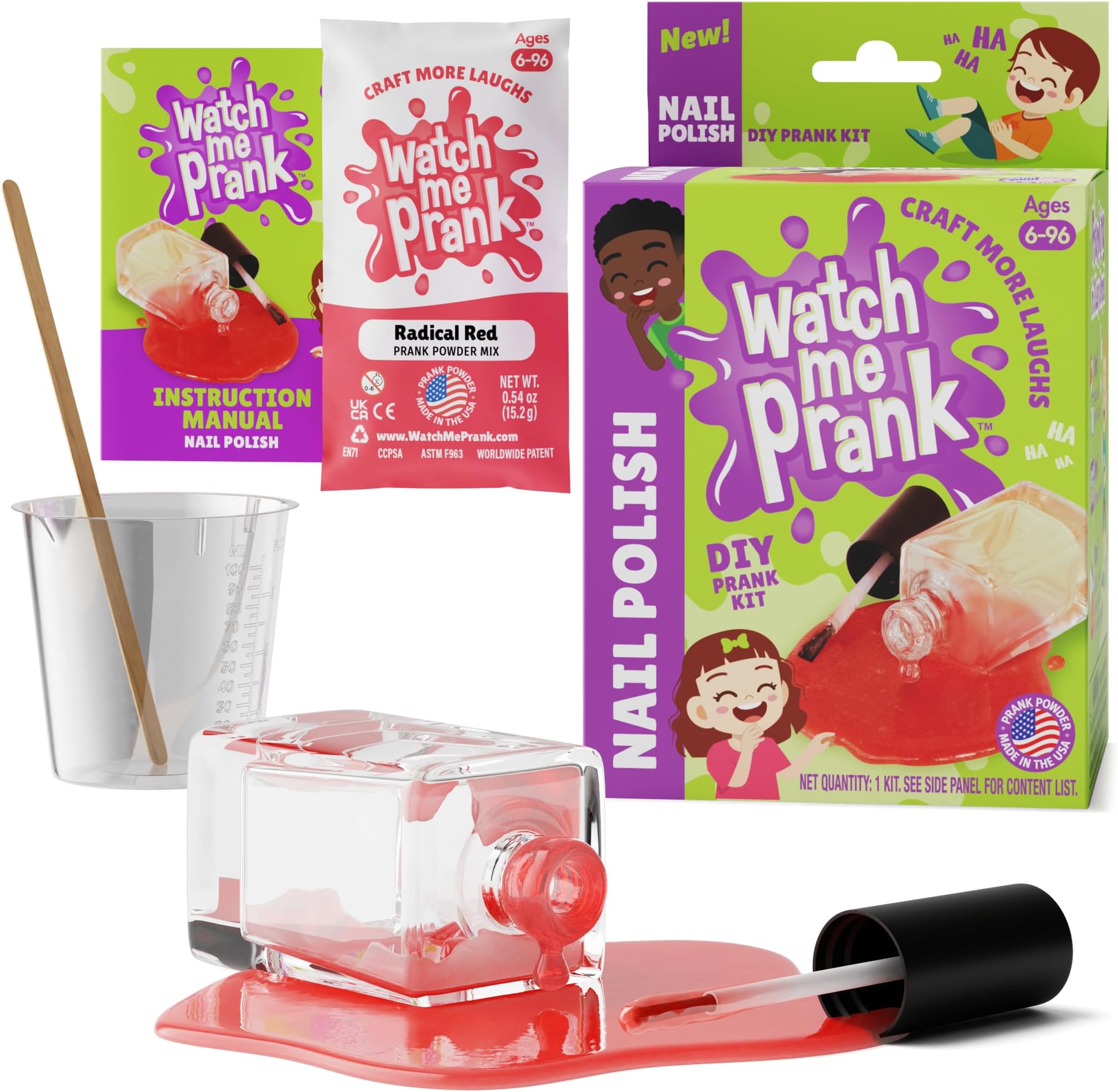 WatchMePrank Nail Polish Prank Kit | Authentic Fake Nail Polish Spill |Pranks for Kids | Adult Pranks | Prank Gift Box | Suitable for Ages 6 to 96 | DIY Prank Toys | Powder Spill Made in USA