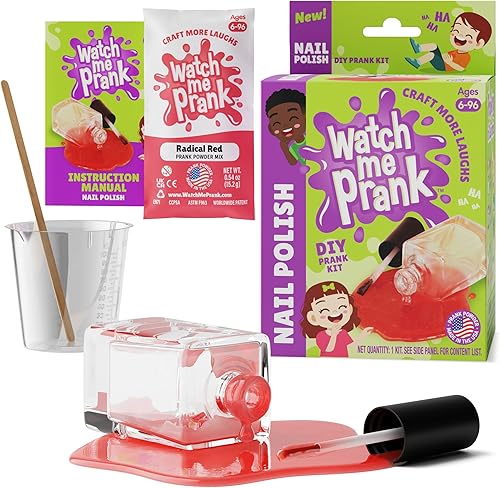 WatchMePrank - Kit de bromas de esmalte de uñas  Auténtico derrame de esmalte de uñas falso  Bromas para niños  Bromas para adultos  Caja de regalo