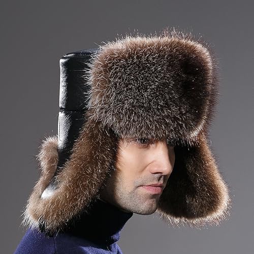 Vista 7 de URSFUR Sombrero de invierno para hombre, gorra de trampero ruso Ushanka de zorro real