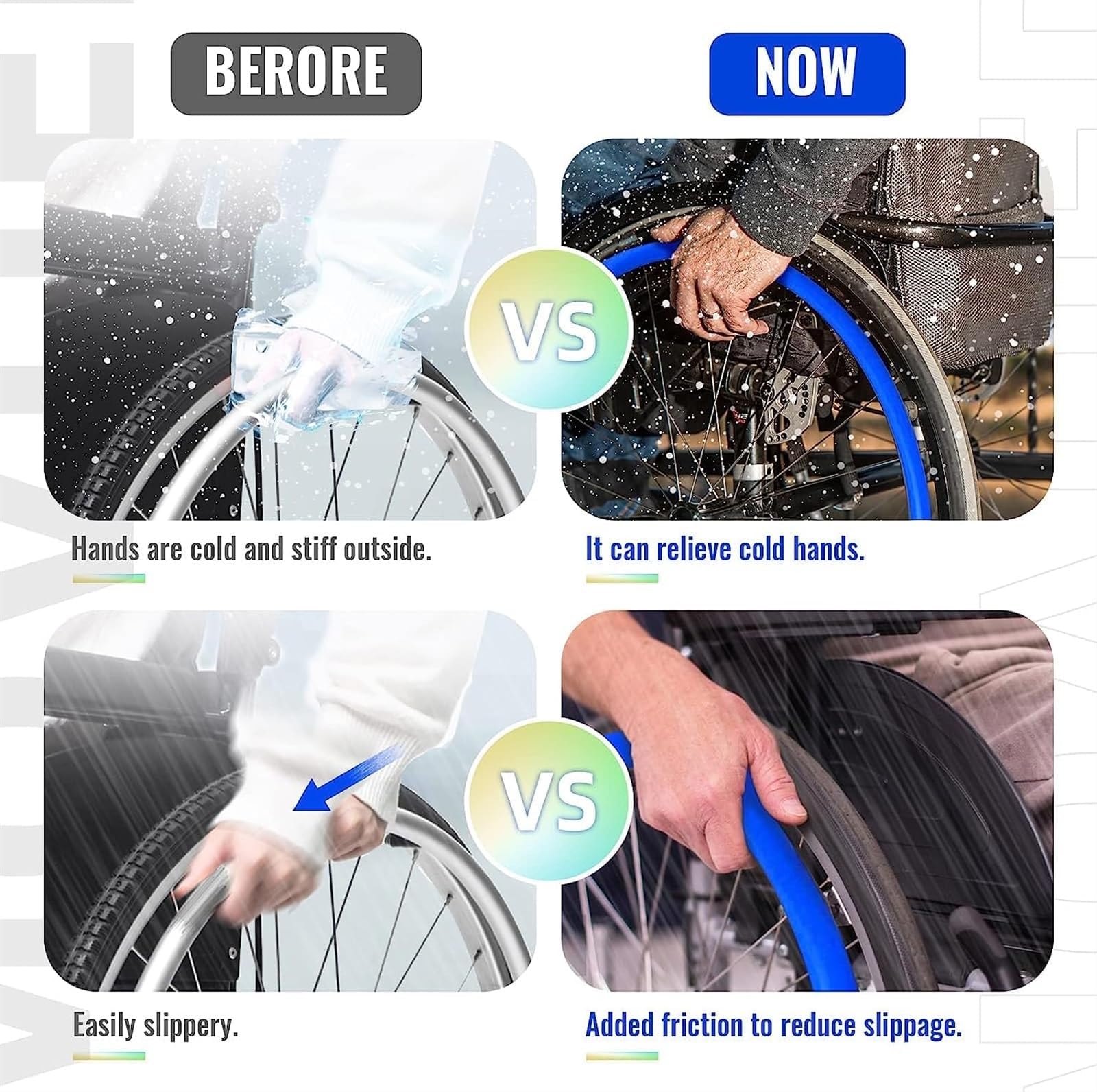 LINCYS 22 Pulgadas / 24 Pulgadas Fundas para Aros De Sillas De Ruedas Antideslizantes Y Resistentes Al Desgaste,1 Par Cubierta De Empuje Manual para Silla De Ruedas Antideslizante,Azul,24in