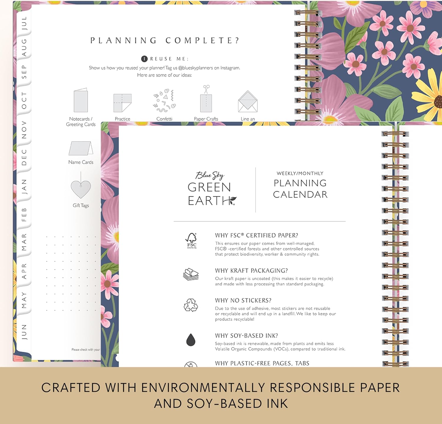 Blue Sky Sustainability 2026-2027 Weekly and Monthly Academic Year Planner Calendar, July 2026 - June 2027, 8.5" x 11", Flexible Cover From Recycled Plastic, Wirebound, Laminated Tabs, Storage Pocket, Gail
