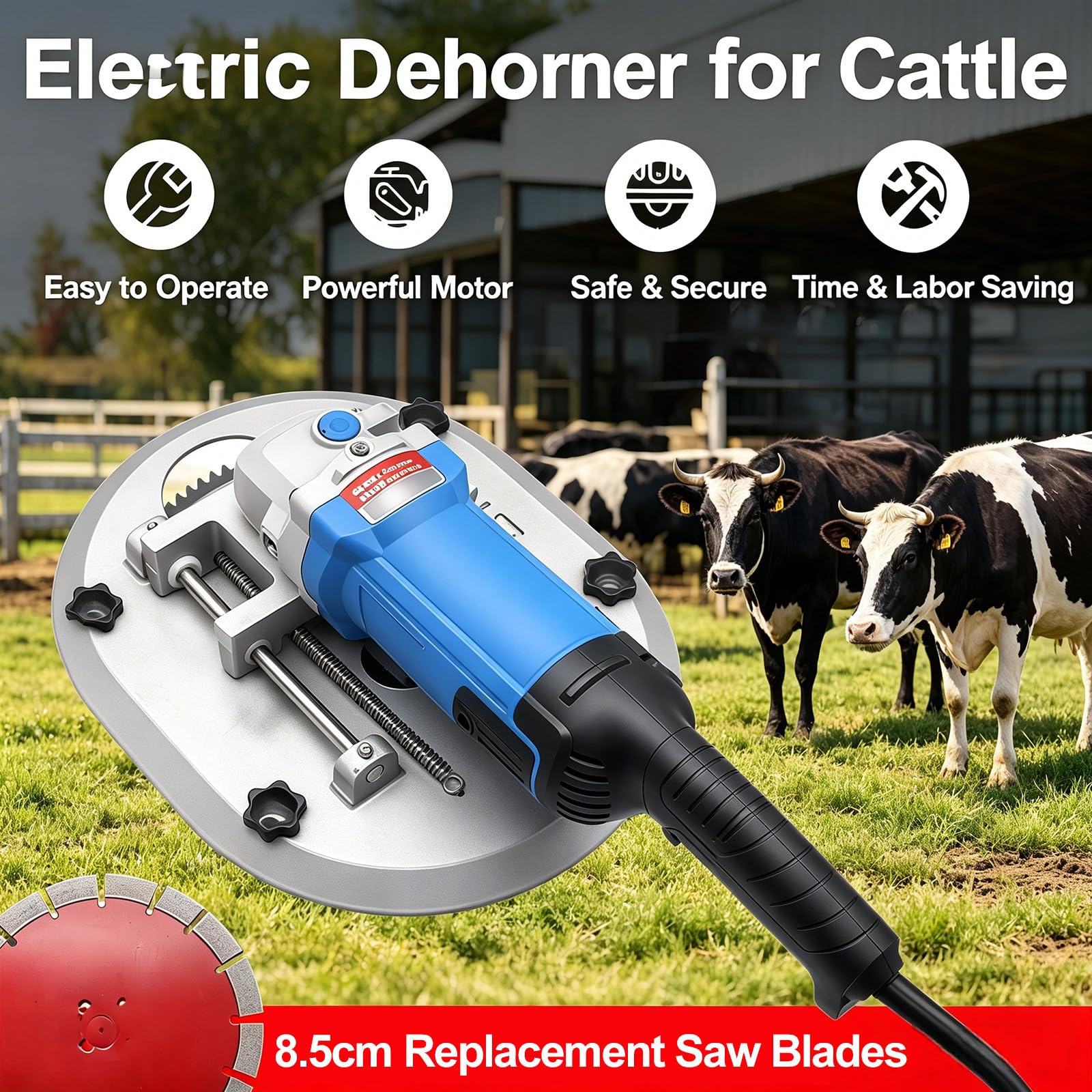 1700W Elektrische Enthornungssäge für Erwachsene Rinder, 8500 U/min Hornschneider, 8,5cm Sägeblatt, Schnelle Heizung, für Rinder, Ziegen & Schafe, für Nutztiere