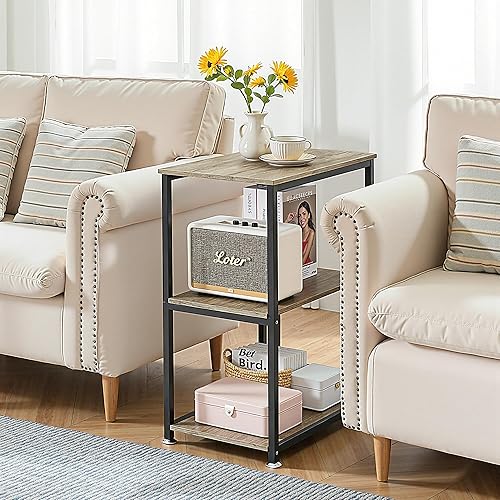 Miniatura 15 de VECELO Mesa auxiliar de extremo alto, mesita de noche de 30 pulgadas de altura con estante de almacenamiento de 3 niveles para sala de estar, Gris