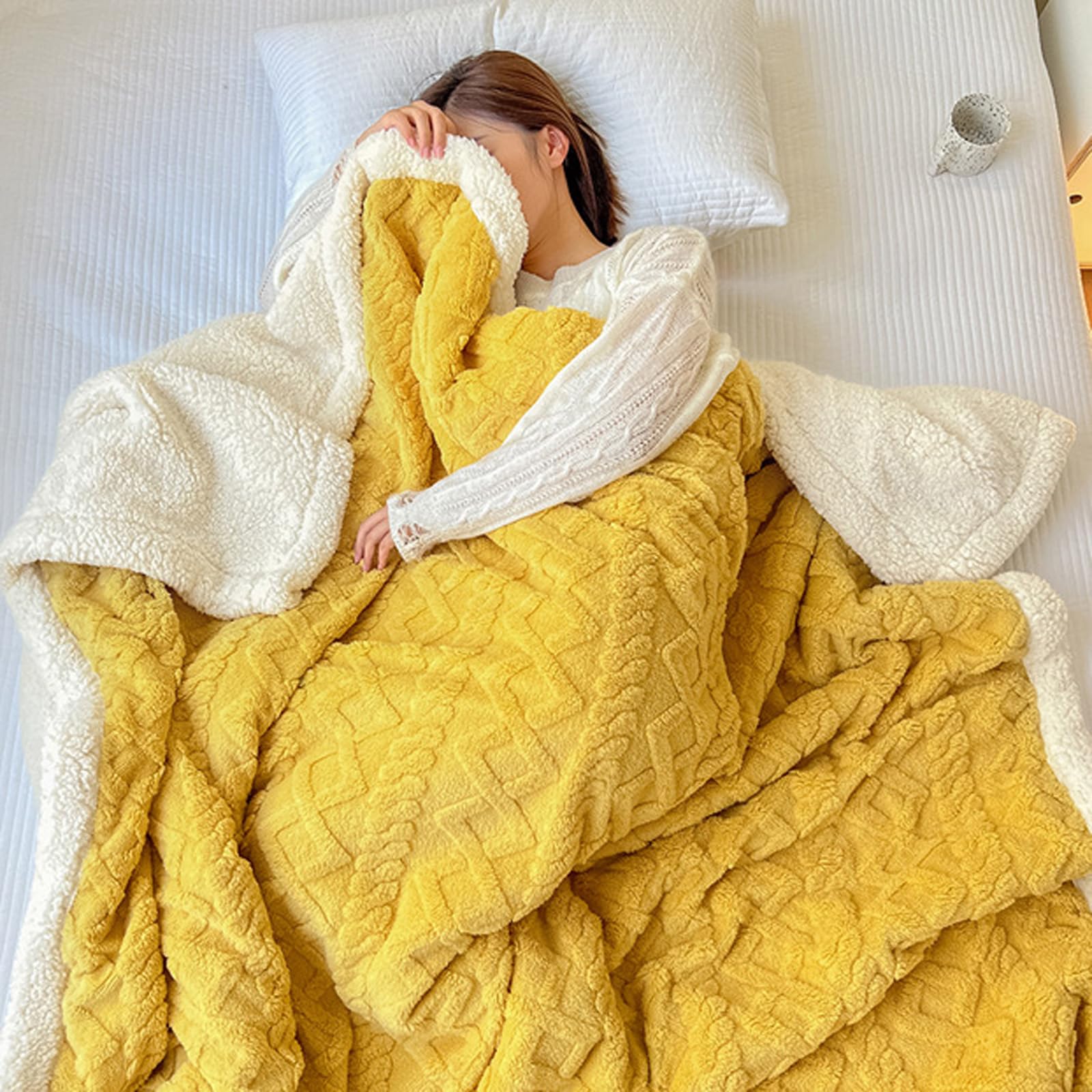 Georcep Thickened Imitation Cashmere Throw Blanket, Super Soft Imitation Cashmere Throw Blanket for Couch, Sofa, Bed (B-Yellow,180x200cm)