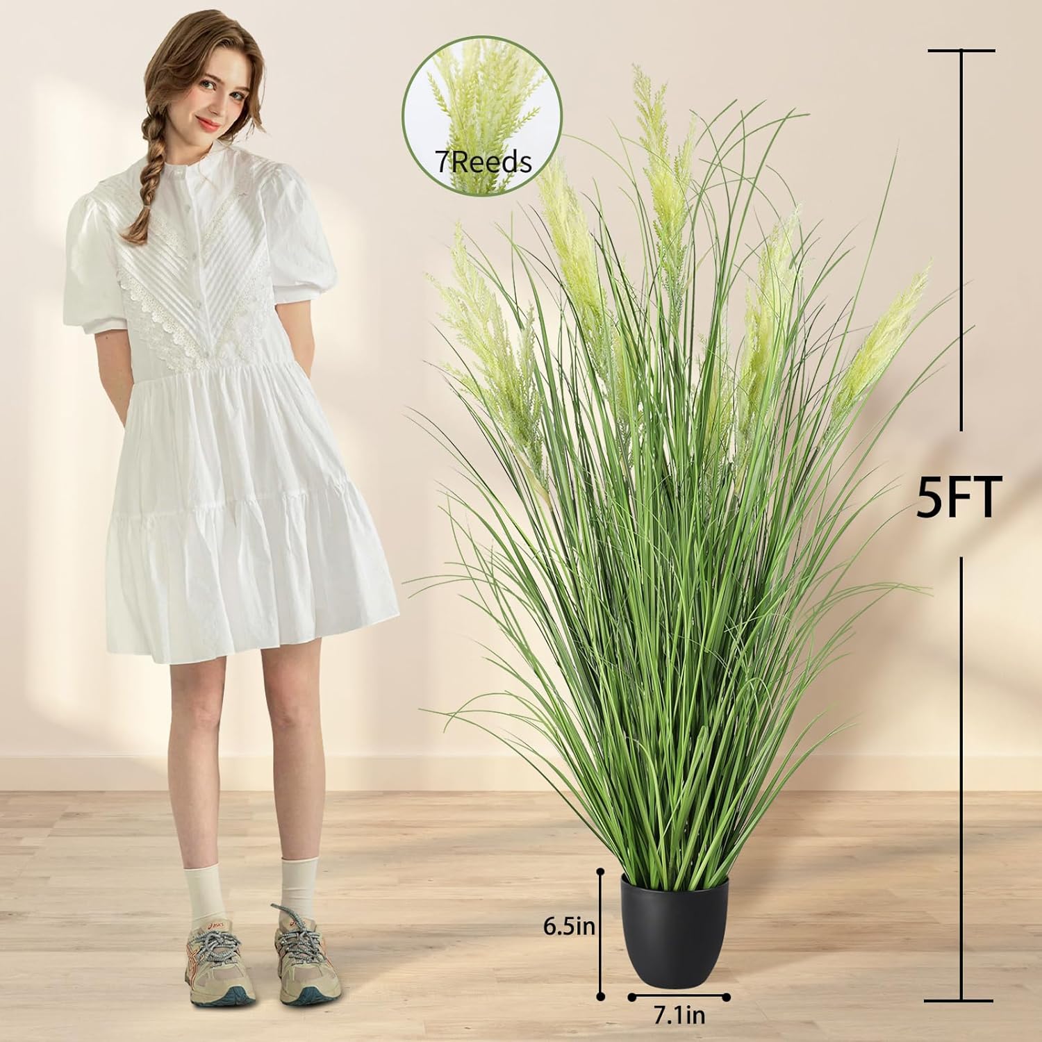 5ft 2-Pack Artificial Plants Onion Grass,59 in Fake Shrubs Wheat Grass in Pot, for Indoor Outdoor Garden Office Home Decor, Faux Plant Greenery, Green