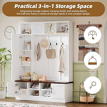 Amazon.com: Merax Farmhouse Wood Hall Tree with 6 Hooks and Shoe