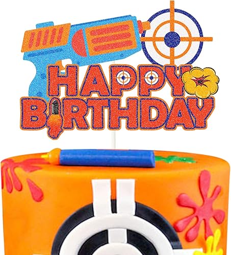 Decoración para tartas con temática de Nerf, decoración de pastel de cumpleaños con temática de Nerf, decoración de fiesta de juegos para niños,