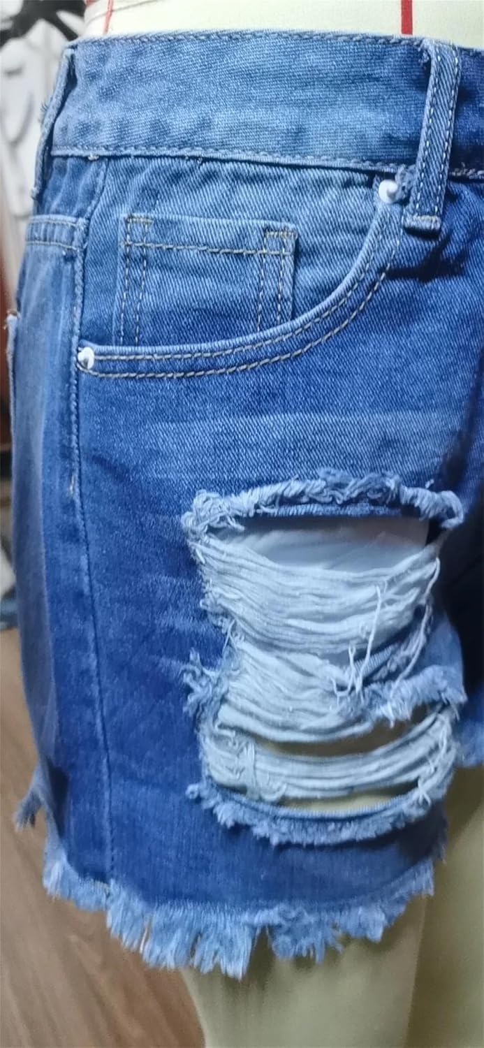 Women's Summer Personality Washed Ripped Button Rough Edge Denim Shorts