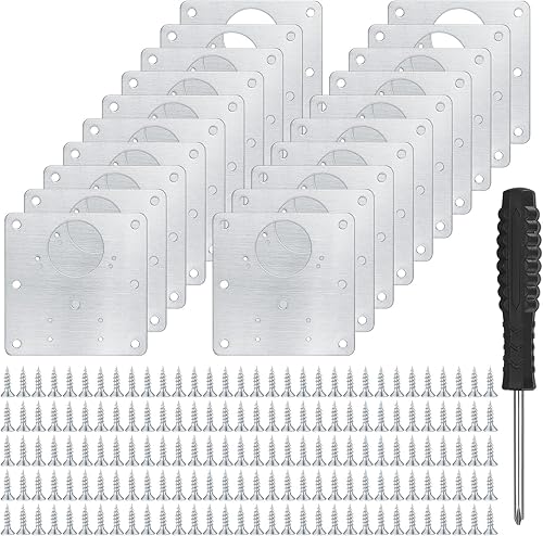 Juego de 20 placas de reparación de bisagras de gabinete, placas de reparación de bisagras de puerta de armario de cocina, kit de placa de soporte