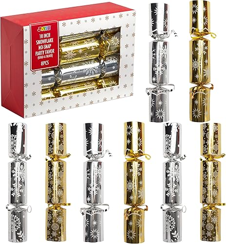 Miniatura 9 de JOYIN Paquete de 8 recuerdos de fiesta de Navidad sin broches con diseño de copo de nieve rojo y verde con suministros de fiesta para niños y