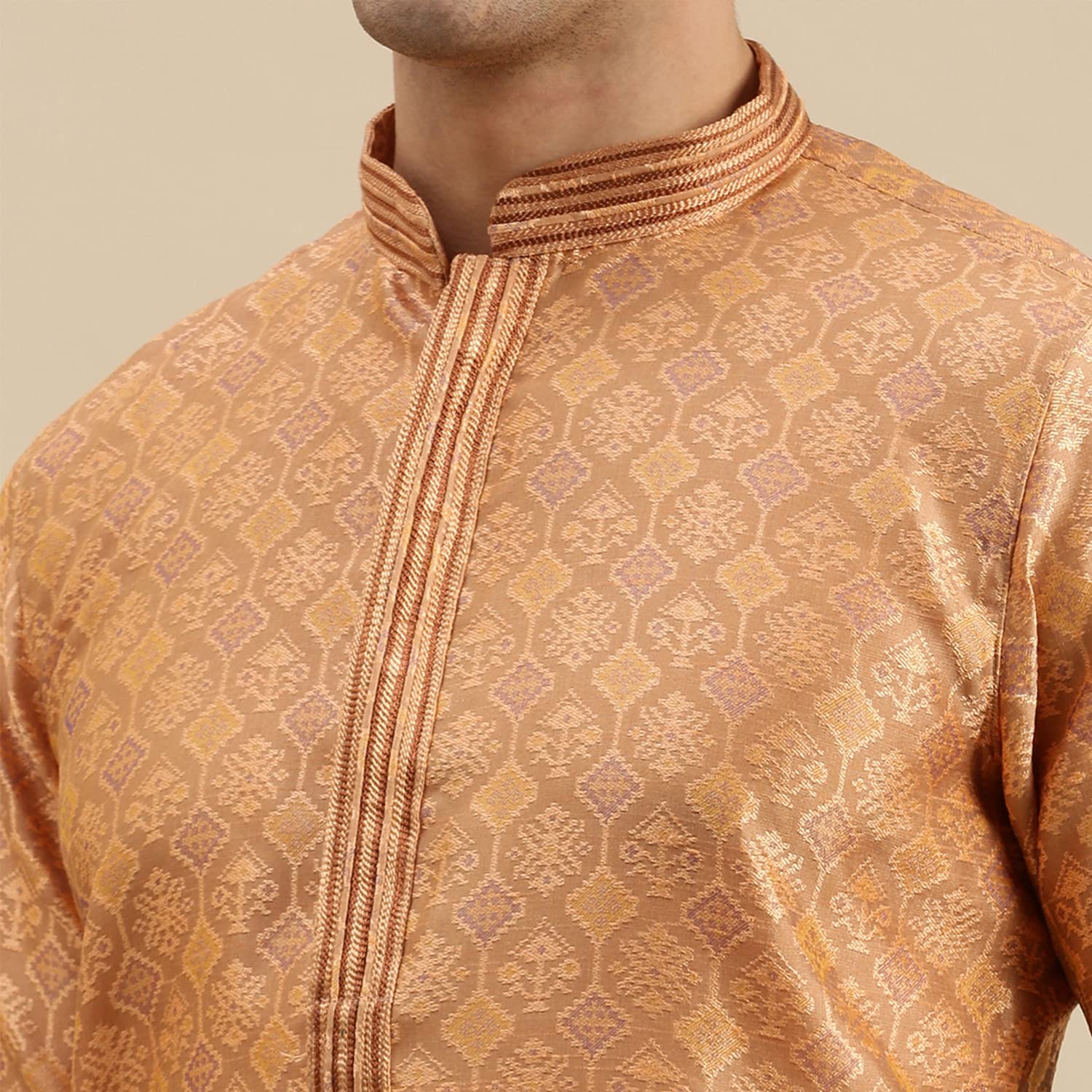 Sanwara Men's Rust Woven Long Sleeve Art Silk Elegant Kurta_SK_947_XL 2