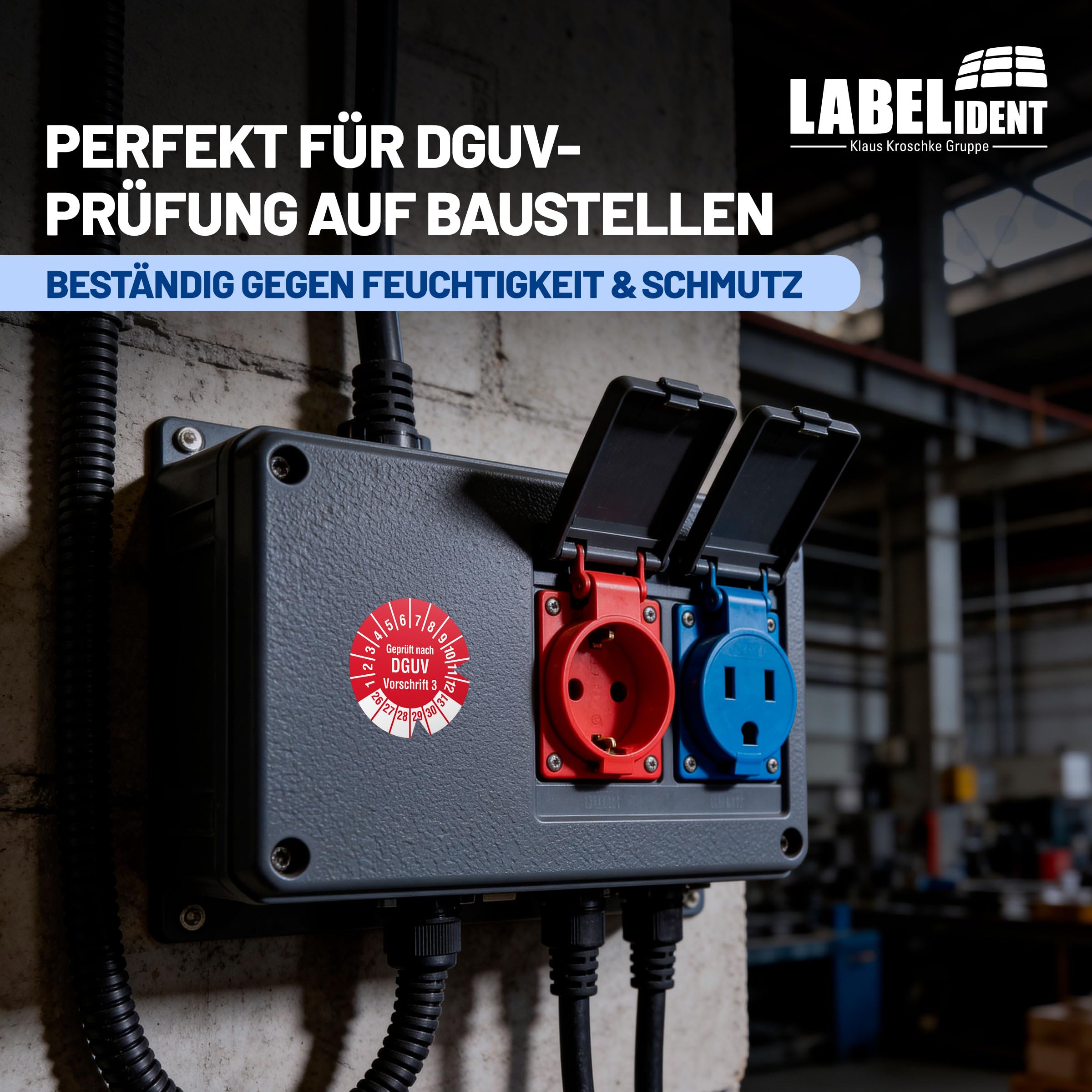 Labelident Prüfplaketten Geprüft nach DGUV Vorschrift 3 - Ø 20 mm - 1.000 auf Rolle, 2026-2031, selbstklebend