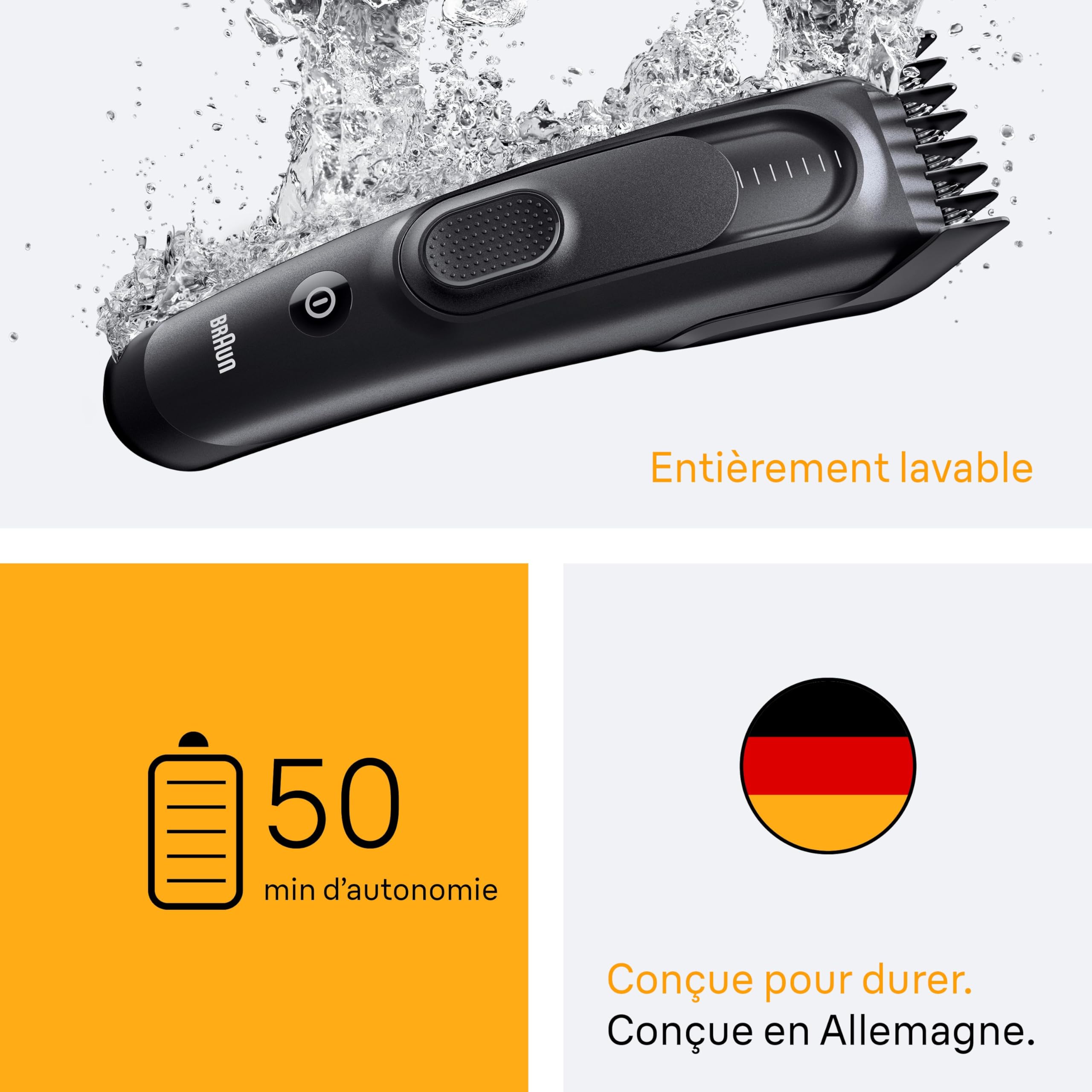 Braun Tondeuse Electrique Homme, à Cheveux, Series 5 HC5530, Noire | Lavable, Batteries Rechargeable, 2 Sabots, 17 Réglages de Longueurs, Lames Affutées et Inusables