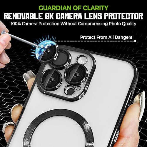 Miniatura 4 de Funda magnética de lujo para iPhone 15 Pro con protección completa de la cámara y compatible con MagSafe, funda transparente de lujo para mujeres y