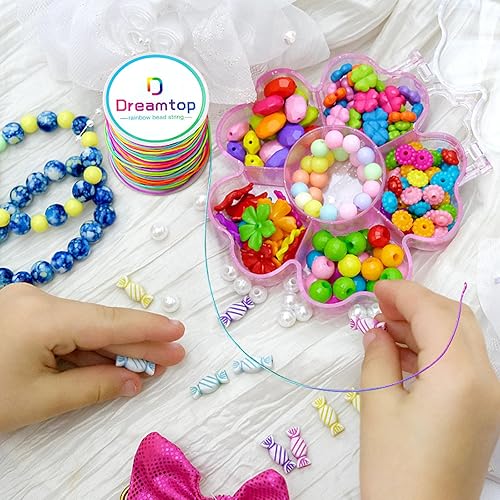 Miniatura 3 de Dreamtop Cuerda elástica de 0.039 in, cuerda elástica de cuentas de arcoíris de 328.1 ft para pulsera, cuerda elástica de cuentas de poni para hacer