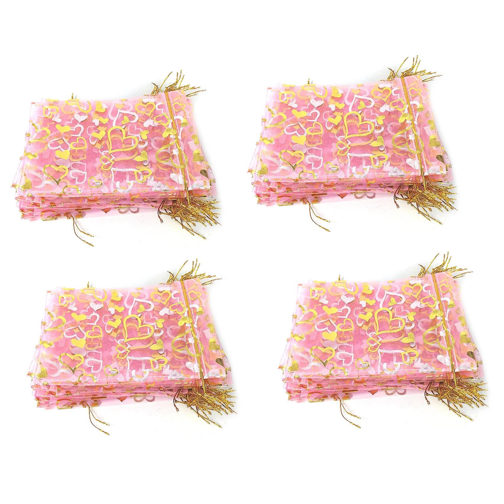 Vjsujehgy 400 PCS 9X12cm Heart Printed Organza Bags Jewelry Pouch Bags Organza Drawstring Pouches Wedding Favors Candy Gift Bags