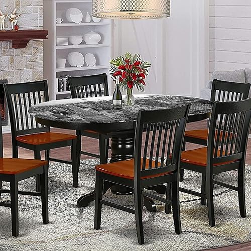 Miniatura 2 de Mantel ovalado ajustable de poliéster elástico en blanco y negro, mantel ajustable con estampado de Panorama de Manhattan de Nueva York, se adapta a